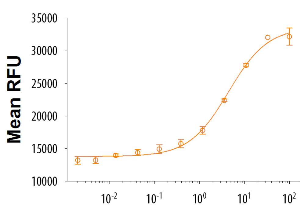 Recombinant Human R-Spondin 1, in the presence of Recombinant Mouse Wnt-3a  (5 ng/mL), induces activation of beta-catenin in HEK293T cells measured using the Topflash assay.